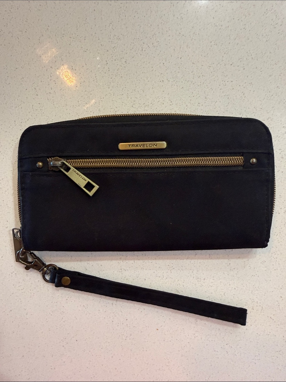 Travelon Black Wristlet Wallet RFID with Gold Hardware